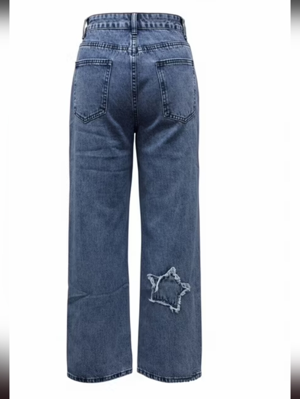 High-Rise Star Patch Wide-Leg Jeans - Blue - Picture 3 of 9